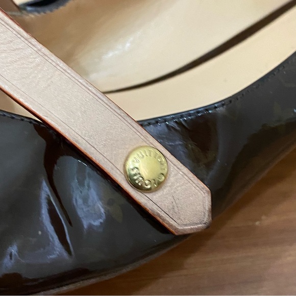 LOUIS VUITTON Brown Patent Leather Monogram Mary Jane Flats Size 37 1/2 - Picture 10 of 16
